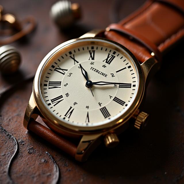 ローマ数字インデックスが特徴のクラシックな腕時計。